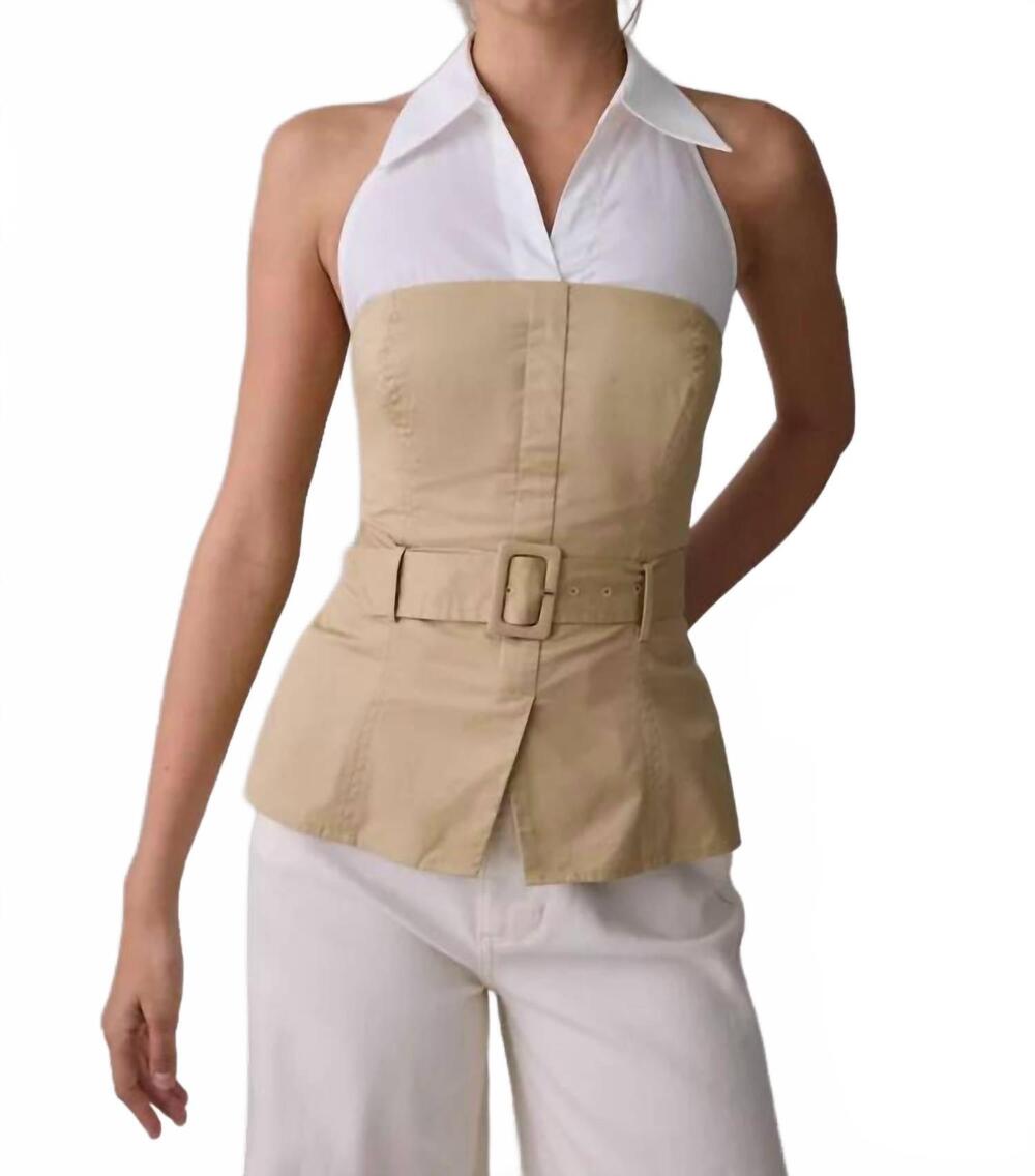 NEW ASTR aleda layered halter neck top in khaki